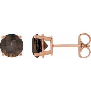 14K Rose Gold 7 mm Natural Smoky Quartz Earrings