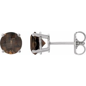Sterling Silver 7 mm Natural Smoky Quartz Earrings