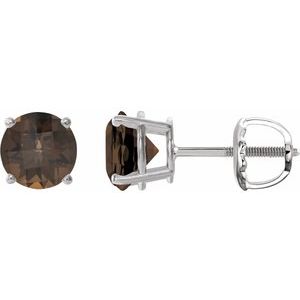 Platinum 7 mm Natural Smoky Quartz Earrings