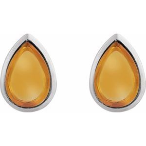 Platinum Natural Citrine Cabochon Earrings – image 2