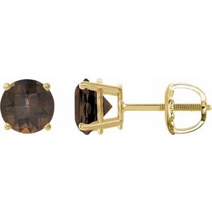 14K Yellow Gold 8 mm Natural Smoky Quartz Earrings