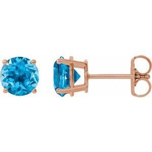 14K Rose Gold 7 mm Natural Swiss Blue Topaz Earrings
