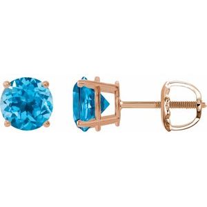 14K Rose Gold 8 mm Natural Swiss Blue Topaz Earrings