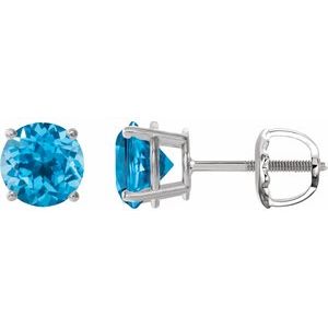 14K White Gold 7 mm Natural Swiss Blue Topaz Earrings