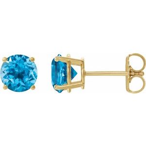 14K Yellow Gold 8 mm Natural Swiss Blue Topaz Earrings