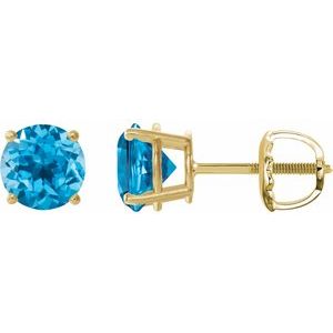 14K Yellow Gold 8 mm Natural Swiss Blue Topaz Earrings