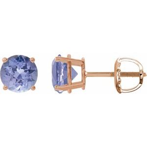 14K Rose 7 mm Natural Tanzanite Earrings