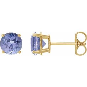 14K Yellow Gold 7 mm Natural Tanzanite Earrings