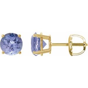 14K Yellow 7 mm Natural Tanzanite Earrings