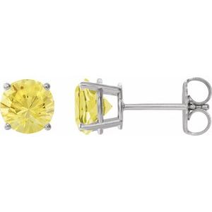 14K White Gold 8 mm Lab-Grown Yellow Sapphire Earrings