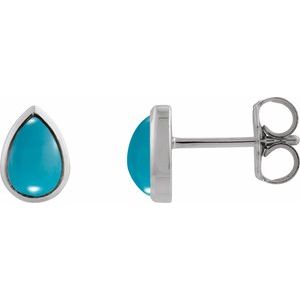 Platinum Natural Turquoise Cabochon Earrings