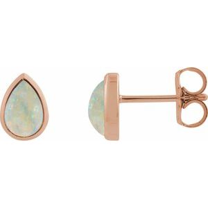 14K Rose Gold Lab-Grown White Opal Cabochon Earrings