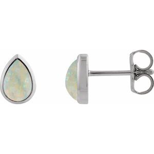 14K White Gold Lab-Grown White Opal Cabochon Earrings