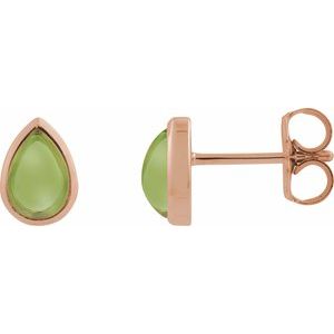 14K Rose Gold Natural Peridot Cabochon Earrings