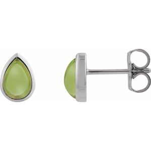 Platinum Natural Peridot Cabochon Earrings