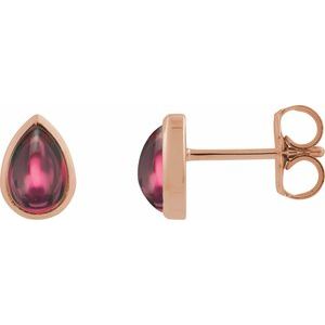14K Rose Gold Natural Rhodolite Garnet Cabochon Earrings