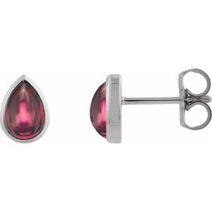 14K White Gold Natural Rhodolite Garnet Cabochon Earrings