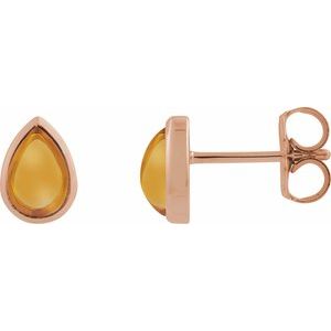 14K Rose Gold Natural Citrine Cabochon Earrings