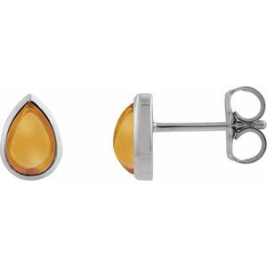 14K White Gold Natural Citrine Cabochon Earrings