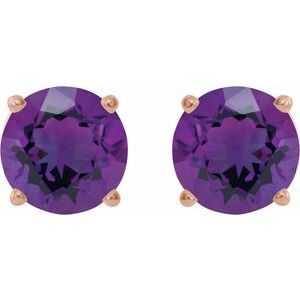 14K Rose Gold 6 mm Natural Amethyst Earrings – image 2