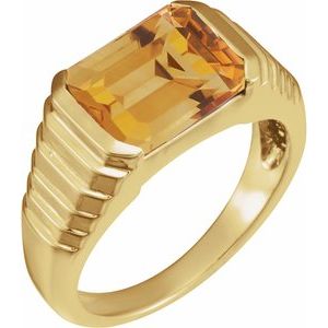 14K Yellow Gold 8x6 mm Emerald Natural Citrine Ring