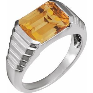 Platinum 8x6 mm Emerald Natural Citrine Ring