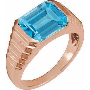14K Rose Gold 8x6 mm Emerald Natural Swiss Blue Topaz Ring
