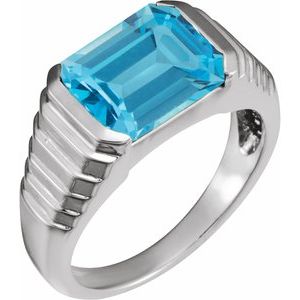 Platinum 8x6 mm Emerald Natural Swiss Blue Topaz Ring