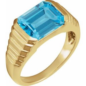 14K Yellow Gold 8x6 mm Emerald Natural Swiss Blue Topaz Ring