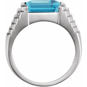 14K White Gold 8x6 mm Emerald Natural Swiss Blue Topaz Ring
