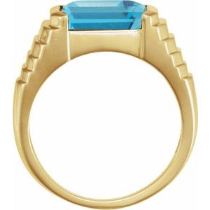 14K Yellow Gold 8x6 mm Emerald Natural Swiss Blue Topaz Ring