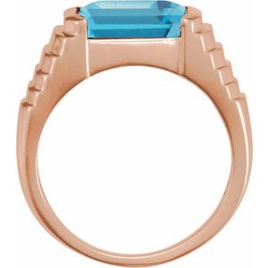 14K Rose Gold 8x6 mm Emerald Natural Swiss Blue Topaz Ring