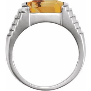 14K White Gold 8x6 mm Emerald Natural Citrine Ring