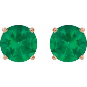 14K Rose Gold 5 mm Natural Emerald Earrings – image 2