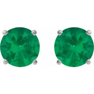 14K White Gold 5 mm Natural Emerald Earrings – image 2