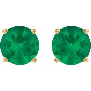 14K Yellow Gold 5 mm Natural Emerald Earrings – image 2