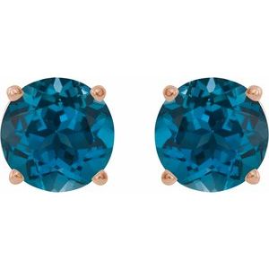 14K Rose Gold 6 mm Natural London Blue Topaz Earrings – image 2