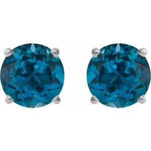 Platinum 6 mm Natural London Blue Topaz Earrings – image 2
