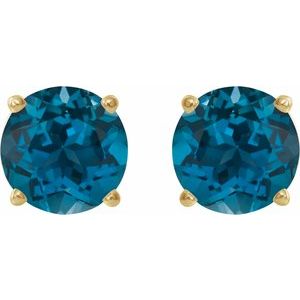 14K Yellow Gold 8 mm Natural London Blue Topaz Earrings – image 2