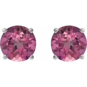 Platinum 6 mm Natural Pink Tourmaline Earrings – image 2
