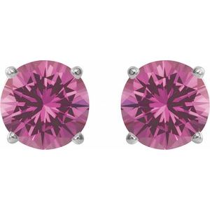14K White Gold 7 mm Lab-Grown Pink Sapphire Earrings – image 2