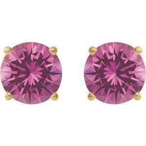 14K Yellow Gold 7 mm Lab-Grown Pink Sapphire Earrings – image 2