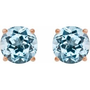 14K Rose Gold 8 mm Natural Sky Blue Topaz Earrings – image 2