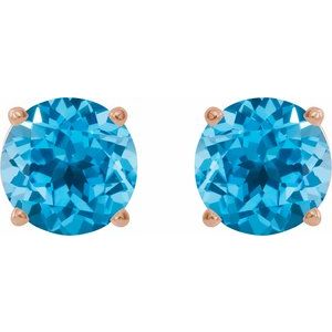 14K Rose Gold 8 mm Natural Swiss Blue Topaz Earrings – image 2