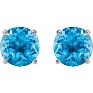 14K White Gold 5 mm Natural Swiss Blue Topaz Earrings – image 2