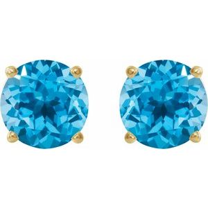 14K Yellow Gold 8 mm Natural Swiss Blue Topaz Earrings – image 2