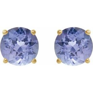 14K Yellow 7 mm Natural Tanzanite Earrings