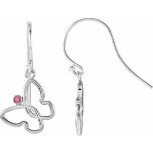 14K Yellow Gold Natural Pink Tourmaline Butterfly Earrings