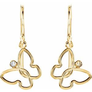 14K Yellow Gold .04 CTW Natural Diamond Butterfly Earrings – image 2