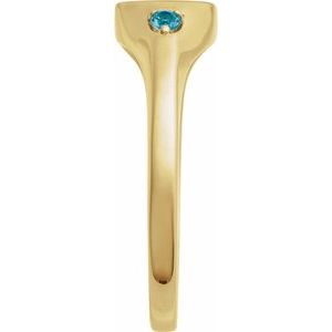 14K Yellow Gold Engravable Natural Blue Zircon Signet Ring